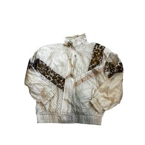 Active Stuff Windbreaker Jacket Medium Cream Brown Vintage 90s Retro Sportswear